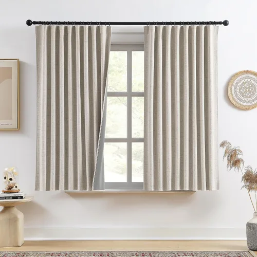 Vista 22 de RAIN CITY 2 paneles de cortinas extra anchas de 96 pulgadas de largo, de Beige