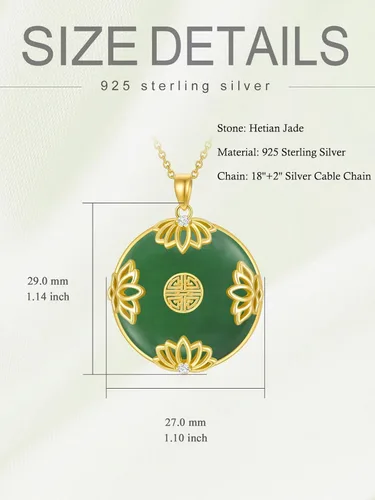 Vista 5 de HPQQ Jade Lotus Necklace for Women 14k Gold Plated Sterling Silver LotusSunflowerRoseMushroom Round Jade Jewelry Anniversary Birthday Gifts for