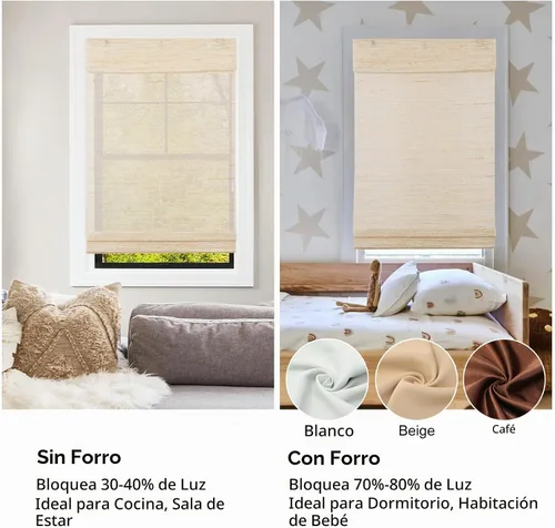Vista 3 de Persianas Romanas de Bambú, Persianas de Madera Tejida Personalizadas sin Cordón, Persianas de Bambú Natural con Filtrado de Luz Natural