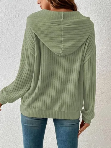 Vista 4 de Sudaderas con capucha suaves para mujer, 2023, elástica, de punto acanalado, de manga larga, a la moda, con bolsillos