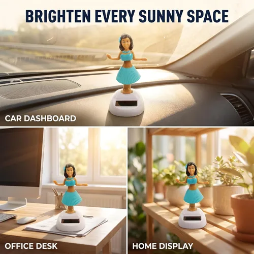 Vista 3 de Decoración de tablero de instrumentos de niña bailarín con energía solar, figuras de colección de juguetes para decoración de interiores de Azul
