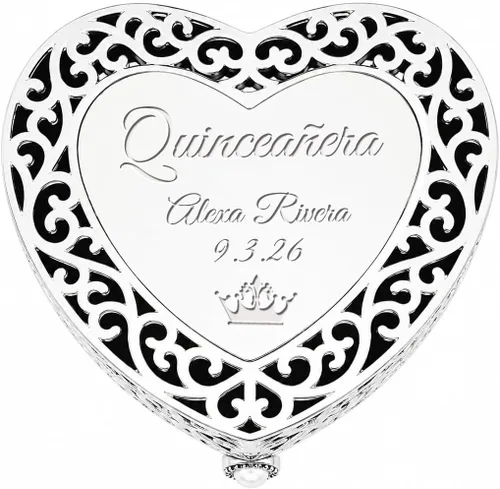 Vista 14 de Cherished Moments - Joyero personalizado con forma de corazón de filigrana Plata-Bautismo