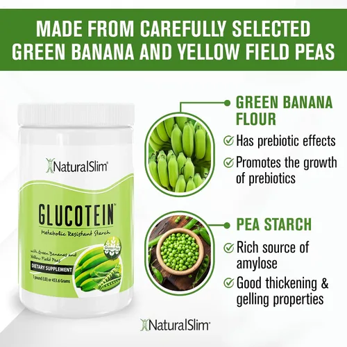Vista 5 de NaturalSlim GLUCOTEIN "Almidón resistente" con plátano verde y guisantes de campo, promueve la salud digestiva y el metabolismo, fibra natural sin