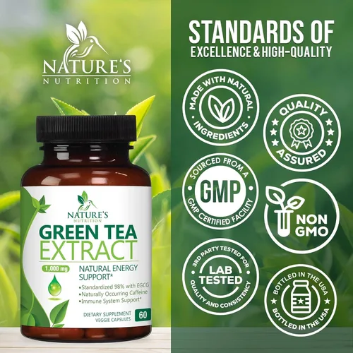 Vista 4 de Extracto de té verde 98% EGCG estandarizado – 3 veces de fuerza para energía natural – Auxiliar cardíaco con polifenoles – cafeína suave, fabricado