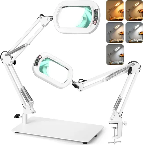 Vista 9 de Veemagni Lupa de Aumento 10X con Luz y Soporte, Vidrio Real Rectangular, 5 Modos de Color Regulables Lámpara de Escritorio LED 2 en 1 y Abrazadera