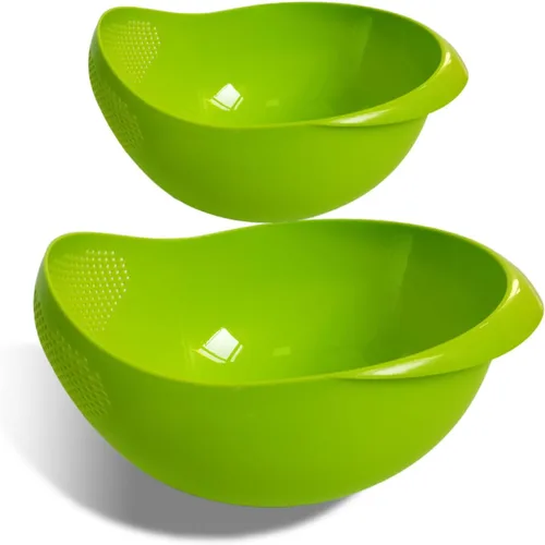 Vista 9 de Colador de arroz 2 en 1, cesta de filtro de limpieza de verduras y frutas, 2 piezas resistentes y fáciles de usar accesorios de herramientas de Azul