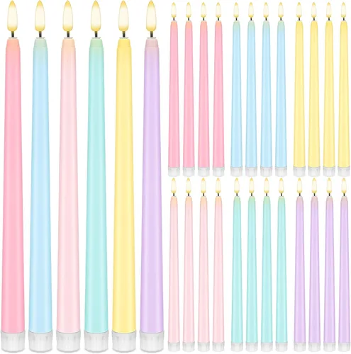 Vista 19 de Baquler 24 velas cónicas sin llama de flores silvestres de 11 pulgadas, funciona con pilas, velas LED de plástico con degradado parpadeante