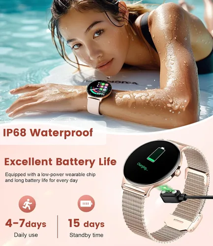 Vista 3 de Relojes inteligentes para mujer, pantalla AMOLED de 1.43 pulgadas, reloj inteligente de llamadas Bluetooth, más de 120 modos deportivos, rastreador