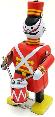 Vista 6 de Charmgle Juguete de estaño de cuerda para caminar robot baterista figura juguete, colección para adultos, juguete de relojería, recuerdo de fiesta