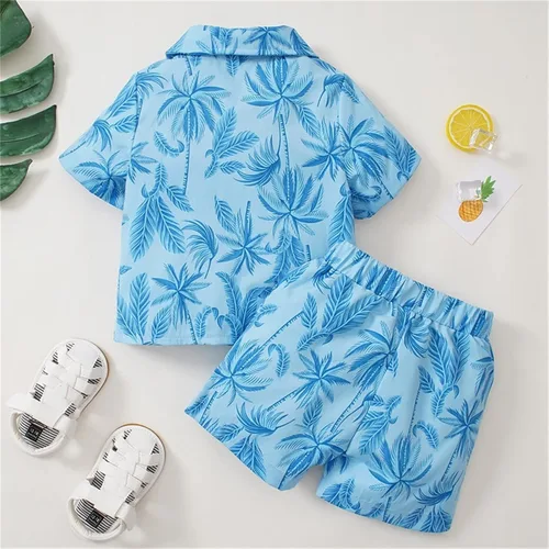 Vista 4 de ropa de niños de 2 a 4 años niños de manga corta dibujos animados hojas estampados camiseta tops pantalones cortos playa niño niños