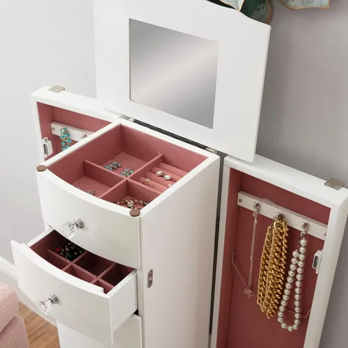 Vista 5 de Powell Muebles Joyería Armario, Blanco, 13"x 9.375"x 35.5