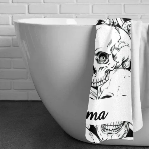 Vista 5 de Toalla de playa personalizada con nombre, Día de los Muertos, calavera, natación, viajes, toallas de baño, deportes, regalos de cumpleaños, 30 x 60