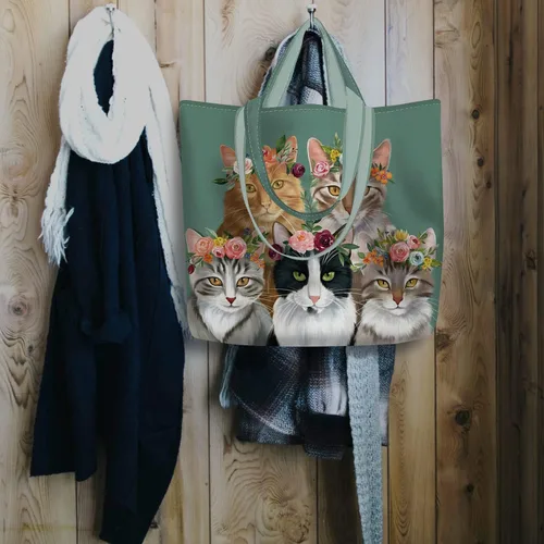 Vista 7 de NymphFable Bolsas de compras para gatos lindos, paquete de 2 bolsas reutilizables para comestibles de 50 libras Tela de poliéster duradera, diseño