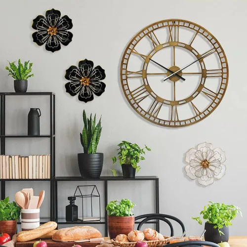 Vista 6 de Decoración artística de pared de flores de metal, escultura floral moderna y rústica de 8.3 pulgadas, hierro envejecido para colgar en la pared