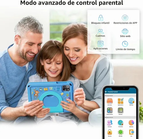 Vista 5 de PRITOM Tabletas TAB7 PRO para niños de 7 pulgadas, 64 GB, 3 GB de RAM actualizadas, tableta para niños pequeños Android 14 con WiFi, cámara dual Azul