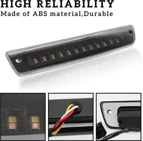 Vista 3 de Tercera luz de freno LED para Ram 1500 2500 3500 94-01, KEWISAUTO negro ahumado LED 3ª luz trasera de freno trasero para Dodge Ram 1500 2500 3500