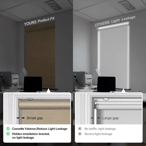 Vista 4 de Boolegon Persianas enrollables opacas para ventana, sin cordón, de tela de lino con aislamiento térmico, protegen de luz UV, casa, oficina, Beige