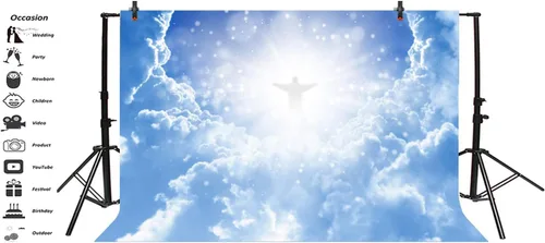 Vista 3 de Leyiyi Fondo de fotografía de Jesucristo en el cielo, 5 x 3 pies, paraíso Dios, lugar, cielo, nube, bokeh, halos, punto, pancarta sagrada, telón
