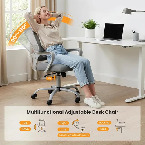Vista 6 de Sweetcrispy Silla ejecutiva de gestión de oficina en casa, silla ergonómica de malla ajustable giratoria de escritorio para computadora con soporte