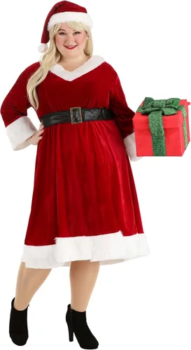 Vista 6 de Plus Size Mrs. Claus Sweetie Costume Dress for Women, Red Santa Claus Christmas Dress Holiday Outfit & Santa Hat