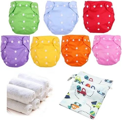Vista 8 de Pañales de tela reutilizables lavables para bebés, 7 unidades, 7 piezas pañales