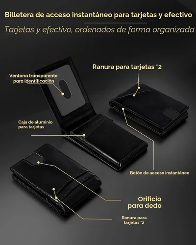 Vista 5 de QLD 2026 - Cartera para hombre con bloqueo RFID, delgada y minimalista Negro