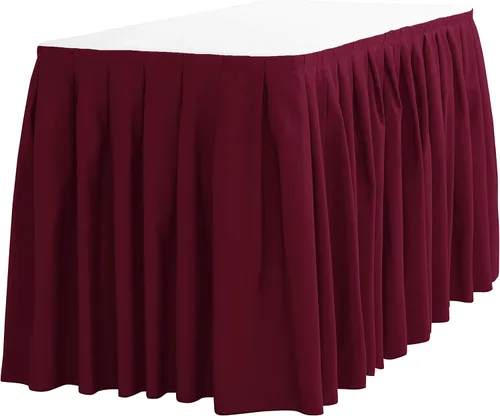 Vista 4 de LTC LINENS Falda de mesa negra para mesa rectangular de 6 pies, falda de mesa de 17 pies, tela de poliéster, mantel de banquete para bodas, bufés