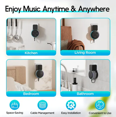 Vista 6 de Soporte de pared para Dot 3ª generación, accesorios para ahorrar espacio, soporte Alexa, accesorios Dot 3 con gestión de cables integrada sin cables