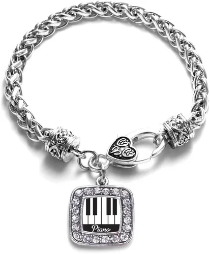 Vista 146 de Pulsera de dijes cuadrados de plata con joyería de circonita cúbica