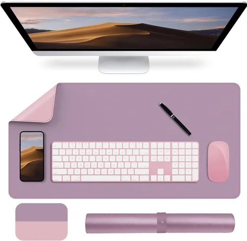 Vista 9 de Protector de escritorio de cuero, alfombrilla para mouse, alfombrilla de escritorio de oficina, alfombrilla de cuero sintético de doble cara, Gris +