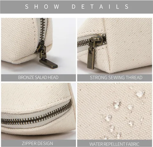 Vista 9 de Estuche para lápices de lona de algodón y bolsa de lápices multifuncional simple con cremallera Almacenamiento portátil (beige)