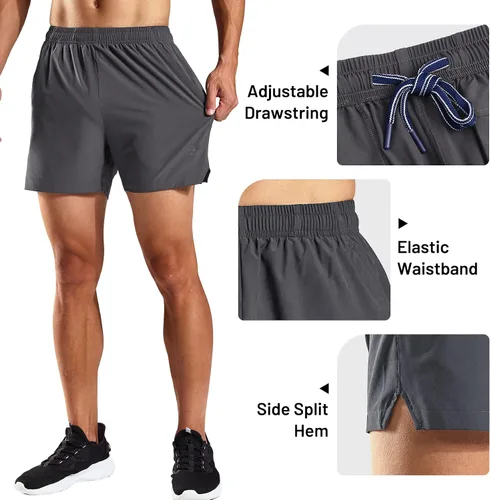 Vista 4 de Haimont Pantalones cortos deportivos de 5 pulgadas para hombre, con bolsillos, resistentes al agua, ligeros, de secado rápido, pantalones cortos