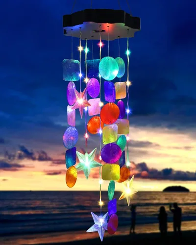 Vista 9 de Toodour Campanillas de viento solares para exteriores, conchas, regalos de luz para mamá, abuela, mujeres, esposa, niñas, luz móvil decorativa solar