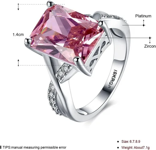 Vista 2 de Anillos de cristal de Swarovski para mujer tamaño 6-9 - Anillo de circón rosa chapado en oro blanco
