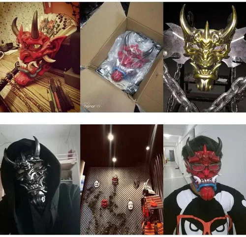 Vista 3 de AUSUKY Máscara de Prajna japonesa Hannya NOH Kabuki Devil Demon Oni Samurai Halloween Cosplay Máscaras rojo