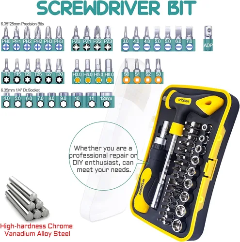 Vista 4 de Juego de destornilladores de trinquete 43 en 1 R'deer T-handle multifunción tuerca driver socket manual kit de herramientas de reparación
