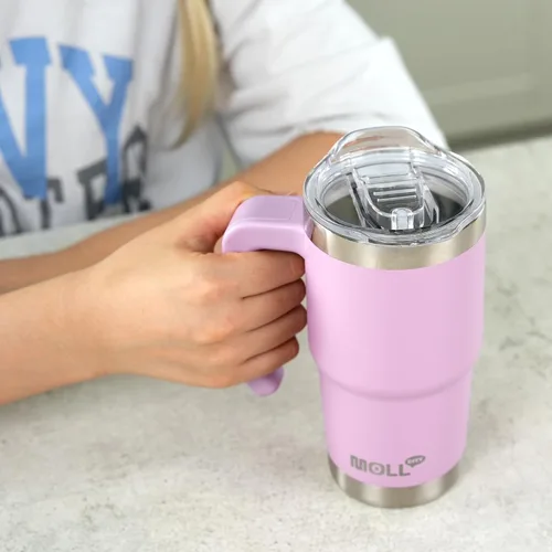 Vista 8 de Vaso de 16 onzas con asa, reutilizable, de acero inoxidable, aislado al vacío, con tapa y pajilla, para mujeres y niñas (verde manzana)