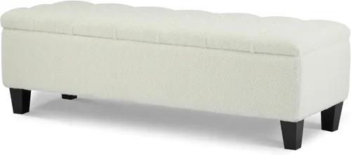 Vista 6 de Christopher Knight Home Ottilie Boucle Fabric Storage Ottoman Bench, Wooden Rectangular Ottoman with Storage, Bedroom End of Bed Foot Stool Beige