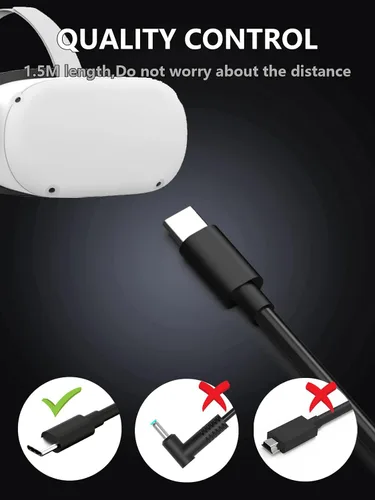 Vista 7 de Cable de carga USB C VR para Meta Oculus Quest 2 Quest 1 Muelle de carga Quest 2 Auriculares de realidad virtual Quest 2 Link Tipo C Cable de carga