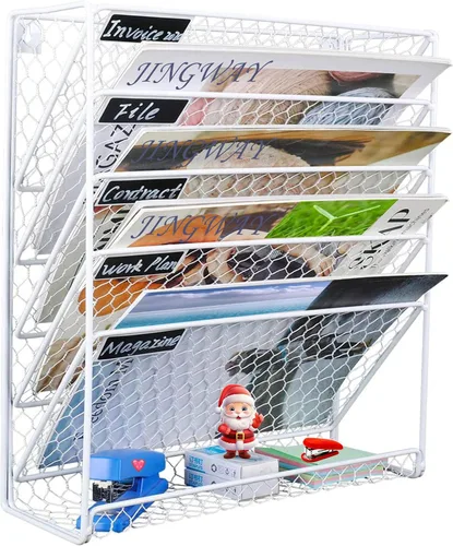 Vista 8 de Soporte para archivos de pared, organizador de correo colgante, alambre de pollo de metal, soporte de pared, revistero para el hogar y la oficina