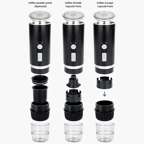 Vista 5 de ZJchao Cafetera portátil, 2 en 1, máquina de café universal totalmente automática, cafetera de café con cable de carga tipo C para oficina, camping