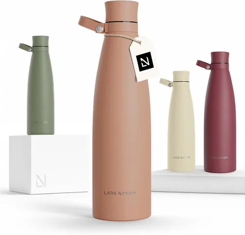 Vista 15 de LARS NYSØM Botella de agua aislada de acero inoxidable de 25 onzas, 34 onzas, frasco térmico aislado para bebidas calientes y frías, botella a Beige