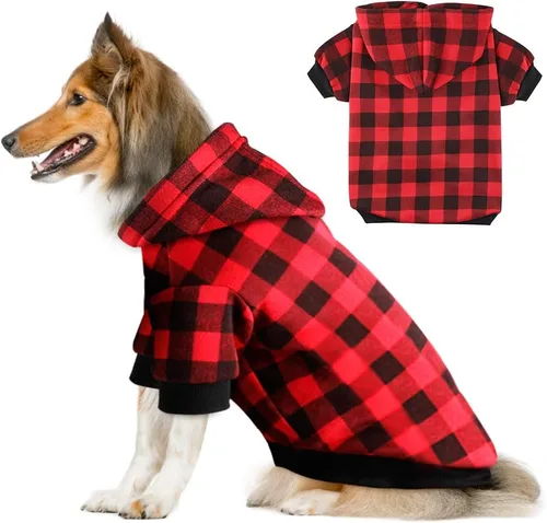 Vista 8 de Sudadera con capucha a cuadros para perros extra pequeños, gatos, cachorros, abrigo cálido y suave (XS)
