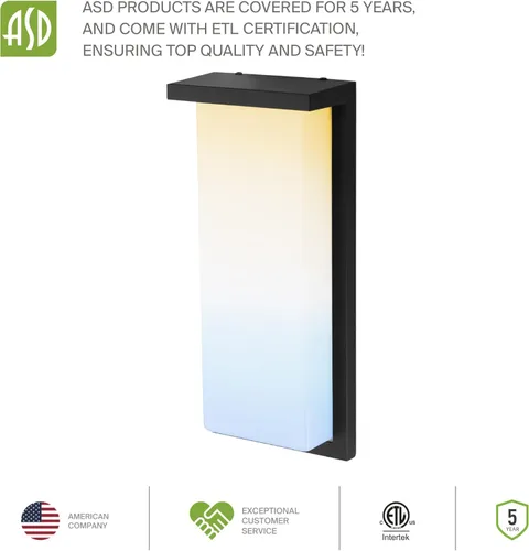 Vista 9 de ASD Lámpara LED de pared para exteriores de 8", aplique de casa para puerta delantera 3CCT, regulable, impermeable, certificada por ETL 12W