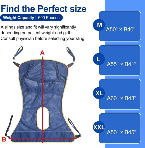 Vista 3 de Eslinga de elevación para pacientes con apertura (capacidad de 550 libras) - Correas de ayuda de elevación para silla de asiento de transferencia