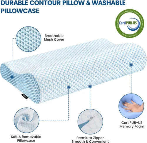 Vista 4 de Almohada de espuma viscoelástica para cama para dormir, almohada ortopédica cervical de contorno de cuello ergonómica para personas que duermen