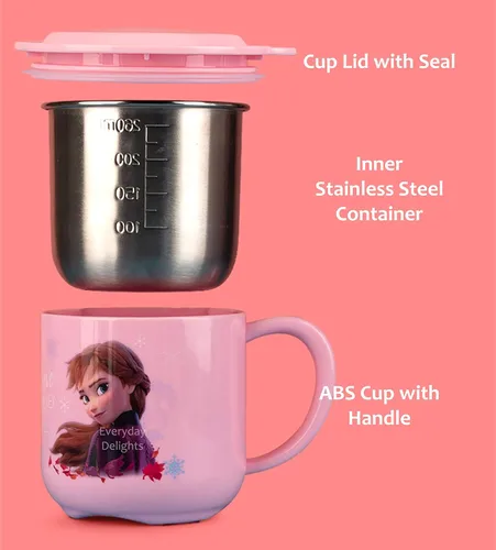 Vista 3 de Frozen Elsa Anna - Vaso de acero inoxidable con tapa, 8.5 fl oz, color rosa