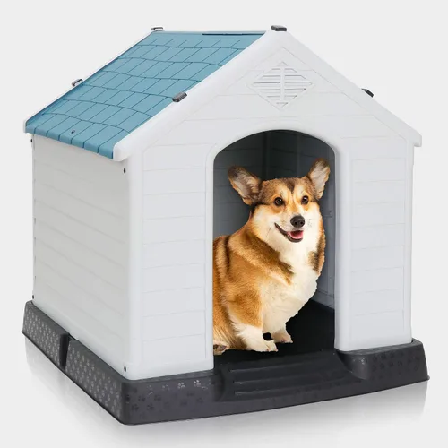 Vista 8 de Casa de plástico resistente al agua para perros pequeños a grandes, refugio para cachorros de interior con rejillas de ventilación y piso elevado