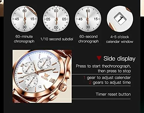 Vista 2 de OLEVS Relojes para hombre, cronógrafo, de moda, casual, analógico, de cuarzo, impermeable, relojes de pulsera luminosos de vestir con correa