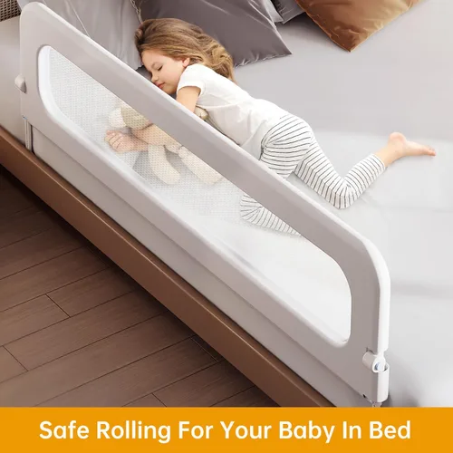 Vista 12 de Barandilla protectora para cama de bebé para niños pequeños, altura ajustable de 78.7 pulgadas, barandilla de cama abatible, barandilla lateral